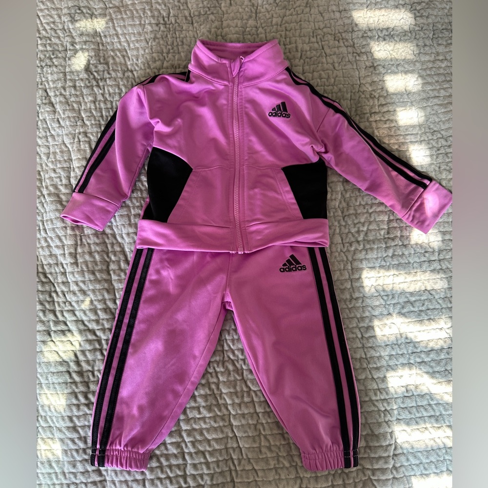 Adidas Baby Girls Fuschia Purple Track Suit - Zip Jacket & Pants